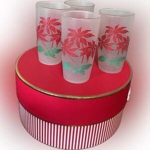 vintage Federal Glass Christmas poinsettia drinking glasses